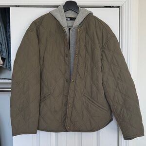 Zara Quilted Jacket with Removable Hoodie - Olive Green